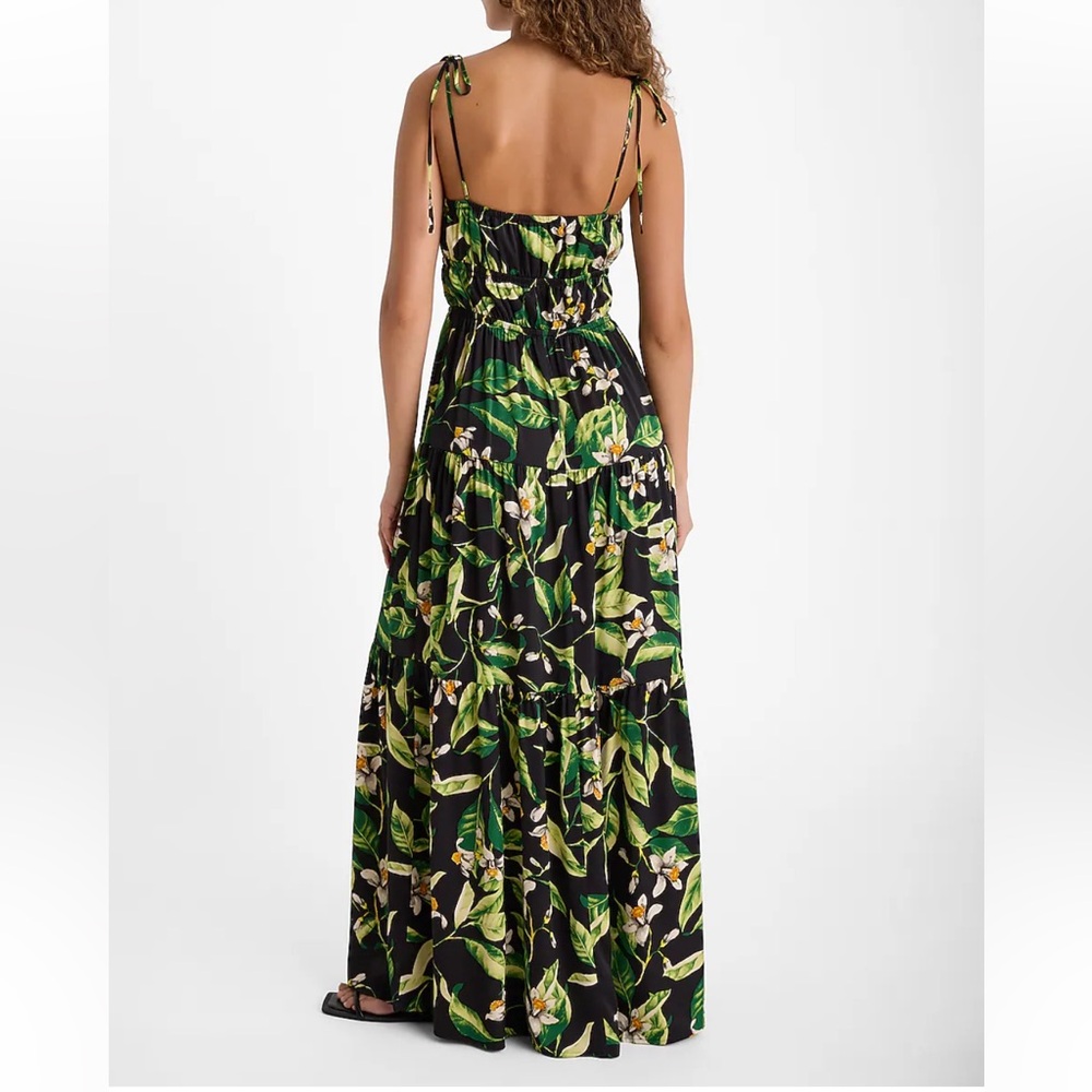 NWT EXPRESS Floral Square Neck Sleeveless Tie Shoulder Ruched Tiered Maxi Dress - Picture 4 of 17